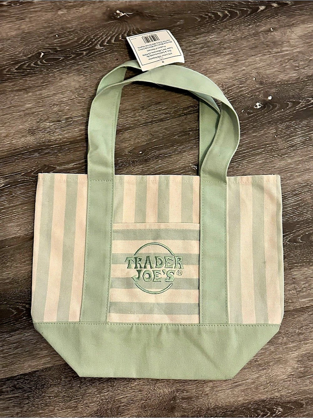 Trader Joe's Striped Mini Canvas Tote Bag Green & White
